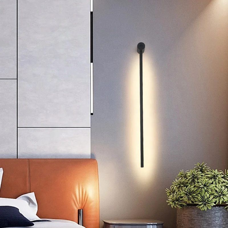 Minimalistische LED-wandlamp 60 cm wit zwart warm neutraal koud licht Scandinavisch modern interieur | Sansoti