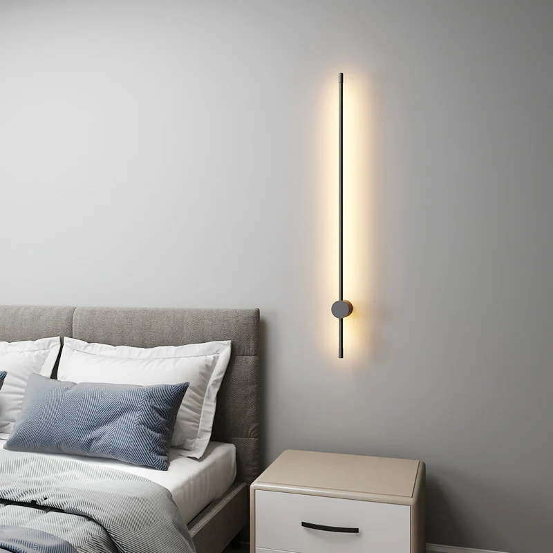 Minimalistische LED-wandlamp 60 cm wit zwart warm neutraal koud licht Scandinavisch modern interieur | Sansoti