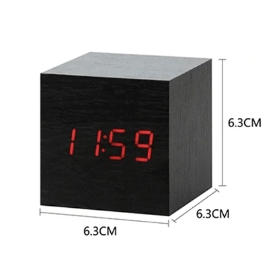 Digitale Wekker Kubus Houtlook LED Display Geluidsactivatie Alarm Temperatuur Timer Slaapkamer Kantoor | Sansoti