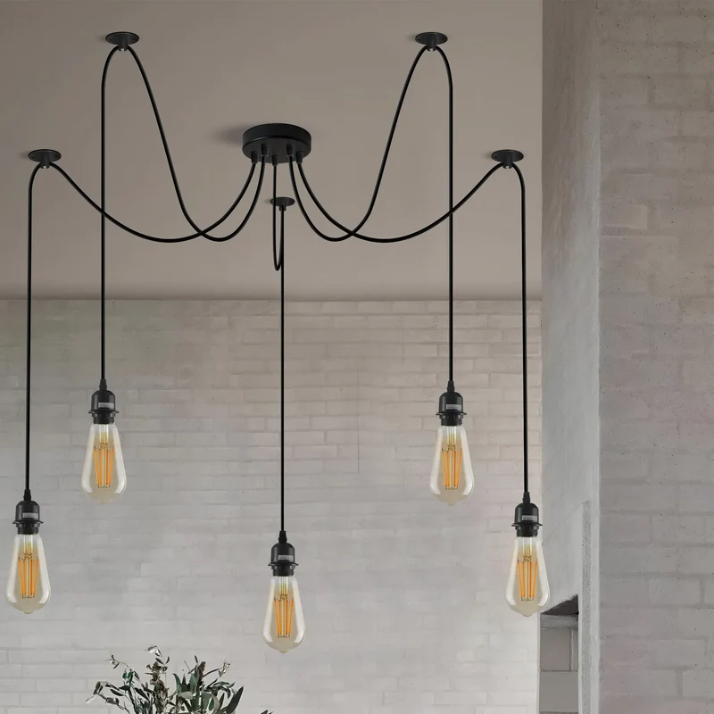 Suspension Araignée 3/5/8 Flammes E27 Câble PVC Noir~3322
