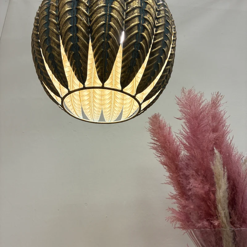 PTMD Hängelampe Mellis Hängelampe Orientalisch Kugel 46cm Kordelmuster Gold Türkis