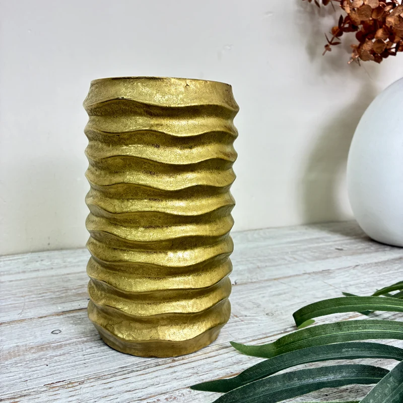 PTMD Lodas Blumentopf Gold Vase Strukturierte Rillenform Deko