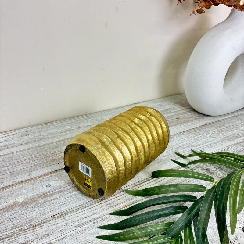 PTMD Lodas Blumentopf Gold Vase Strukturierte Rillenform Deko