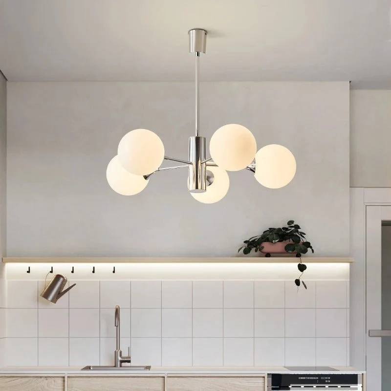 Kroonluchter met Geslepen Glazen Bollen Chroom Metalen Frame Geometrisch Design Eetkamer Hal Woonkamer | Sansoti