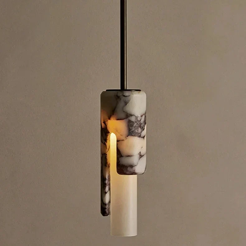 Hanglamp Cilinder Marmer Glas Warm Licht Eetkamer Woonkamer Slaapkamer Foyer Design Natuursteen 30cm | Sansoti