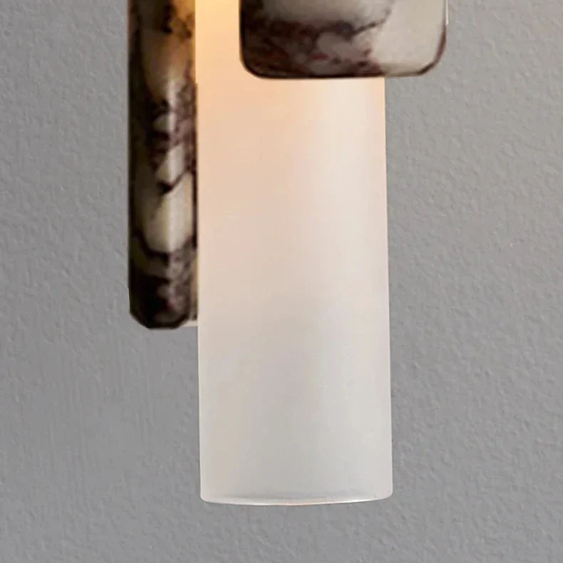 Hanglamp Cilinder Marmer Glas Warm Licht Eetkamer Woonkamer Slaapkamer Foyer Design Natuursteen 30cm | Sansoti