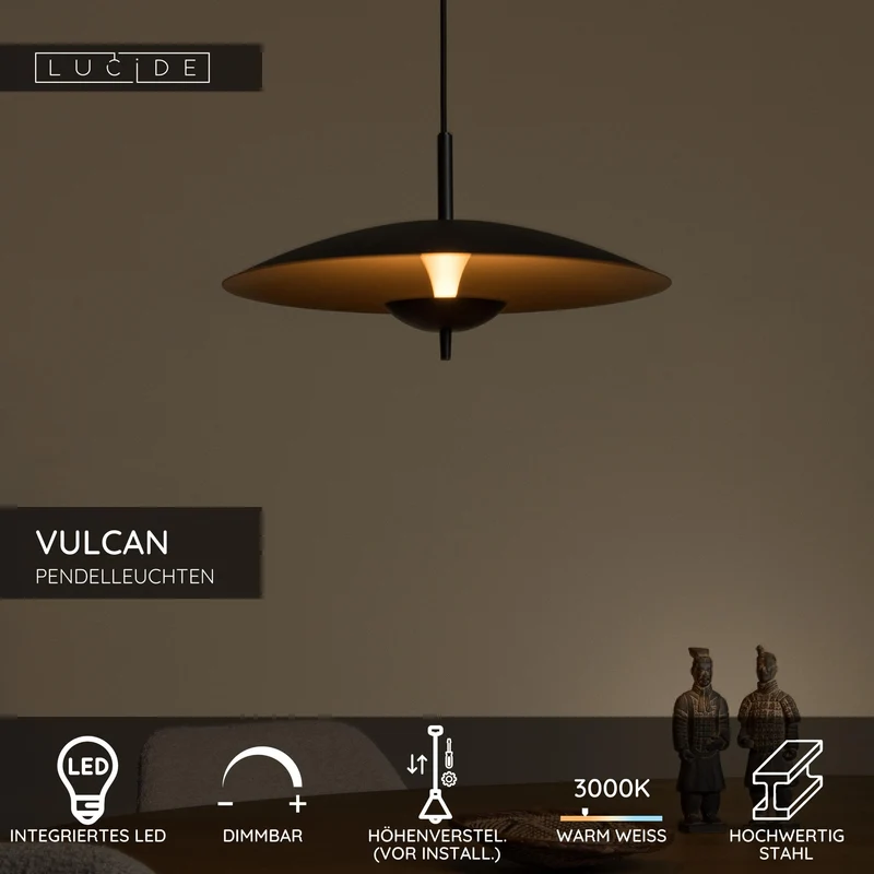 LED-Pendelleuchte Vulcan dimmbar Schwarz, Gold Ø 47cm