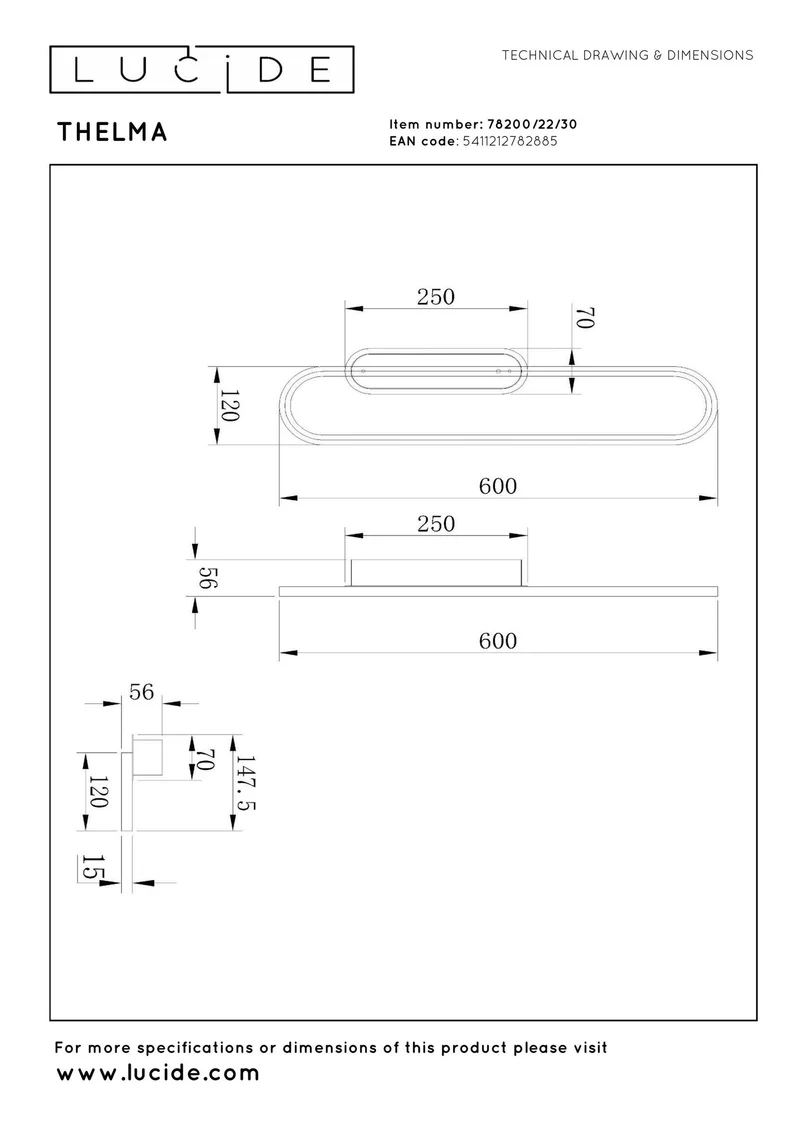 LED-Wandleuchte Thelma dimmbar 60cm Schwarz