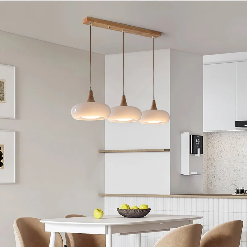 Glazen Hanglamp met Houten Frame – Elegant & Sfeervol – Perfect voor Eetkamer Woonkamer Slaapkamer Kantoor | Sansoti