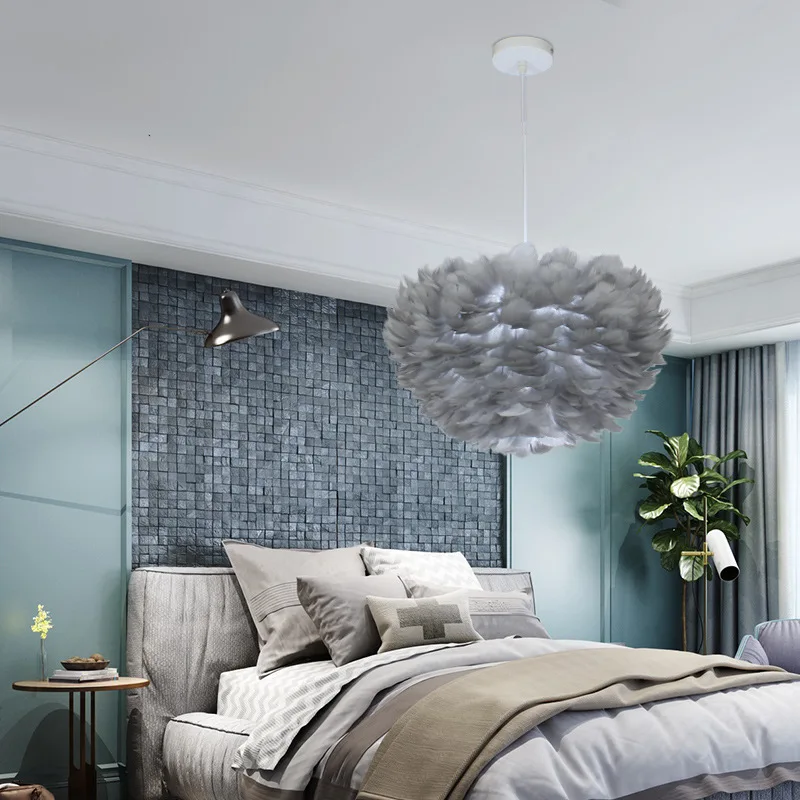 Ronde Hanglamp met Verendesign Wit of Grijs Metaal voor Woonkamer Slaapkamer Foyer Dimbaar E27 Plafondlamp | Sansoti