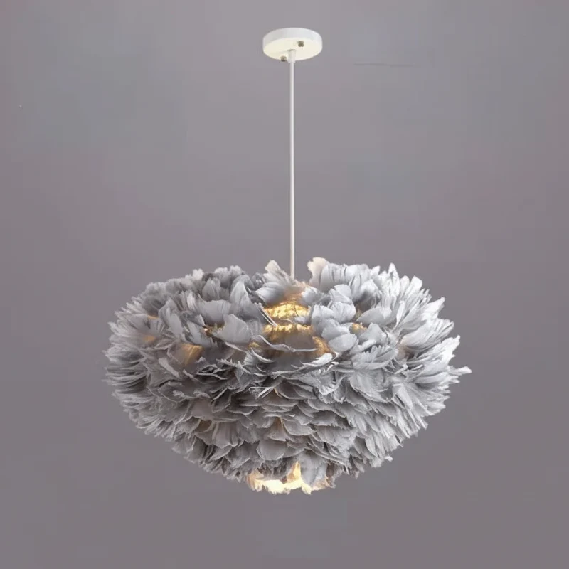 Ronde Hanglamp met Verendesign Wit of Grijs Metaal voor Woonkamer Slaapkamer Foyer Dimbaar E27 Plafondlamp | Sansoti