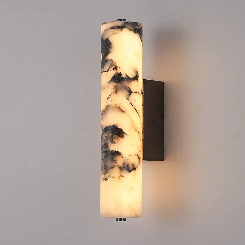 Marmeren Wandlamp Smal Verticaal LED 28cm Warm Wit Licht Natuursteen Design Gang Slaapkamer Hal Woonkamer | Sansoti