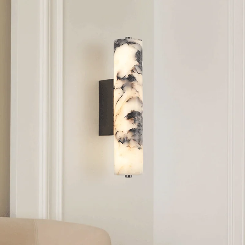 Marmeren Wandlamp Smal Verticaal LED 28cm Warm Wit Licht Natuursteen Design Gang Slaapkamer Hal Woonkamer | Sansoti