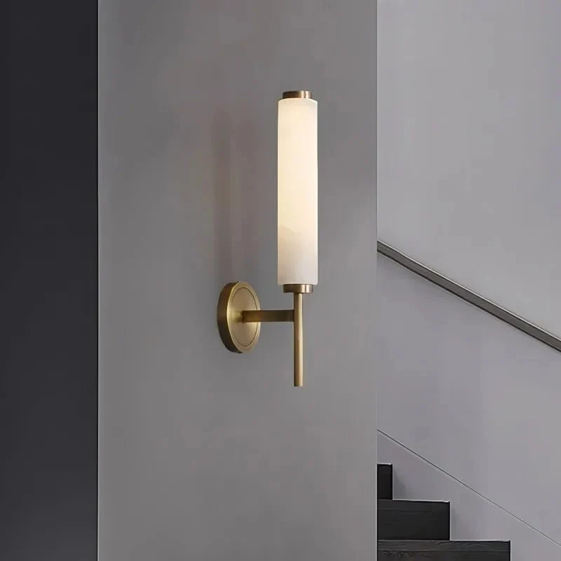 Cilindrische Wandlamp Albast Marmer Modern Zwart Goud LED 48cm Hal Slaapkamer Woonkamer Sfeerverlichting | Sansoti