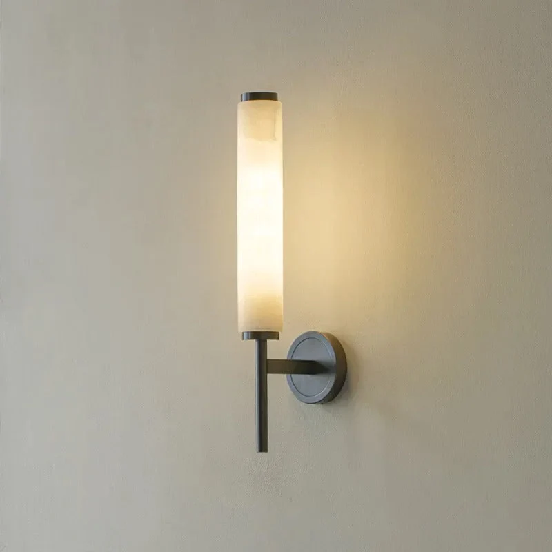 Cilindrische Wandlamp Albast Marmer Modern Zwart Goud LED 48cm Hal Slaapkamer Woonkamer Sfeerverlichting | Sansoti