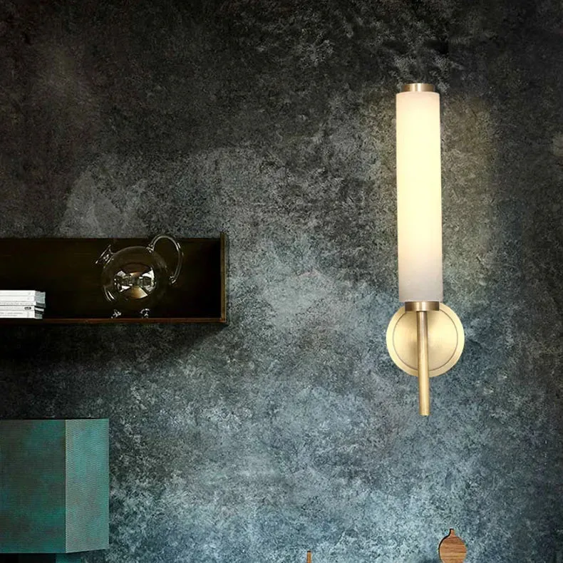 Cilindrische Wandlamp Albast Marmer Modern Zwart Goud LED 48cm Hal Slaapkamer Woonkamer Sfeerverlichting | Sansoti