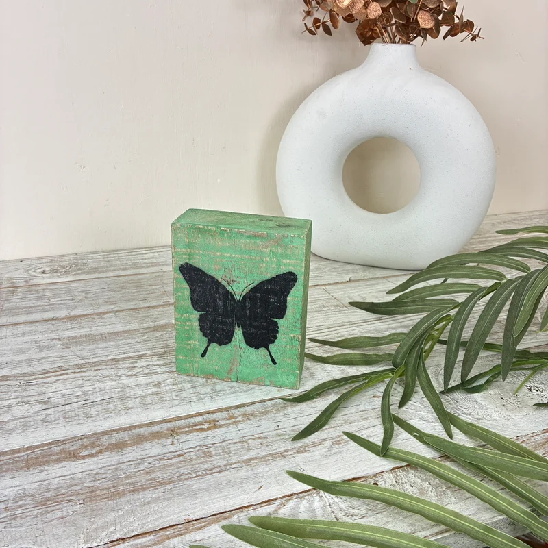 Schmetterling Deko Holzblock Grün Holz Dekoration