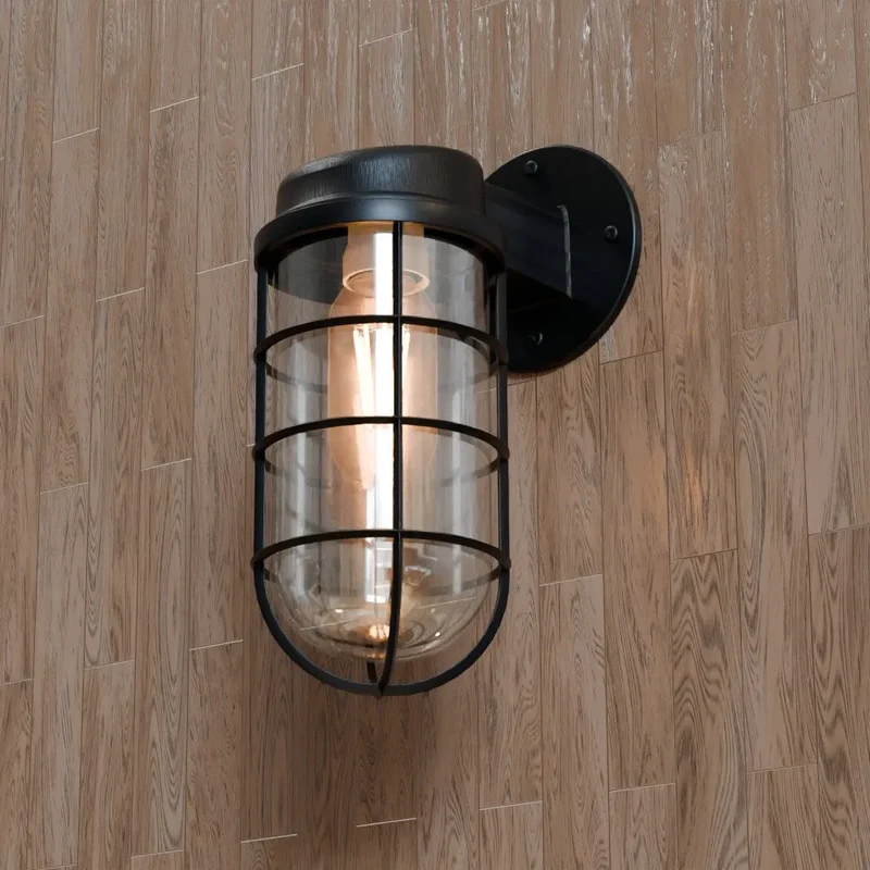 Nautische Bunker Außen Wandleuchte Gitter Glas IP44 ~3222