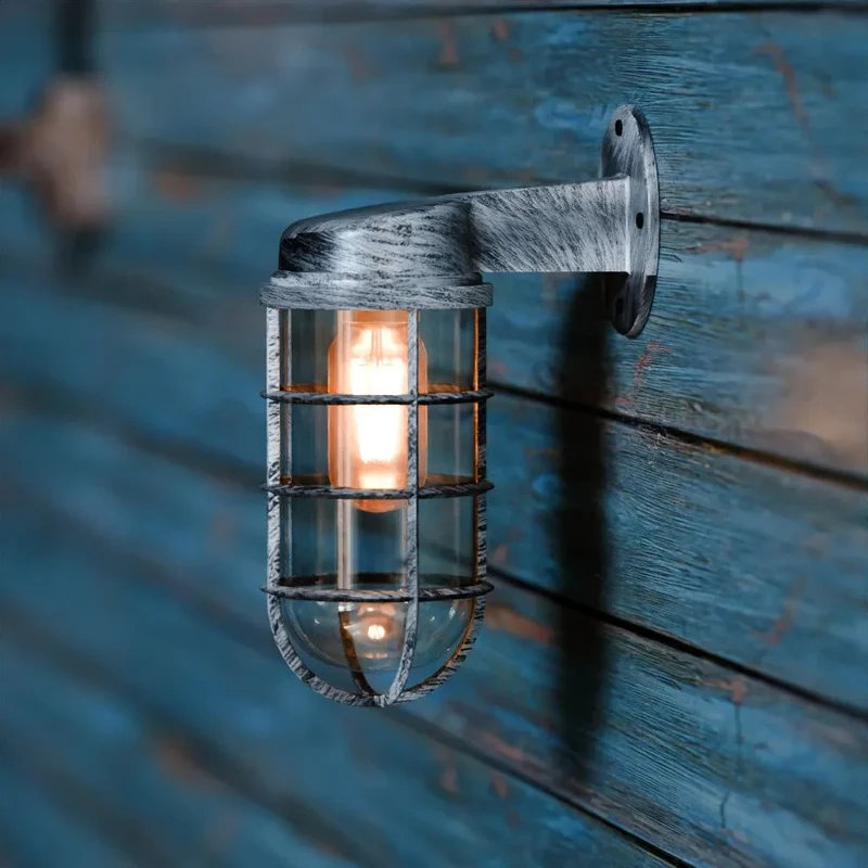 Nautische Bunker Außen Wandleuchte Gitter Glas IP44 ~3222
