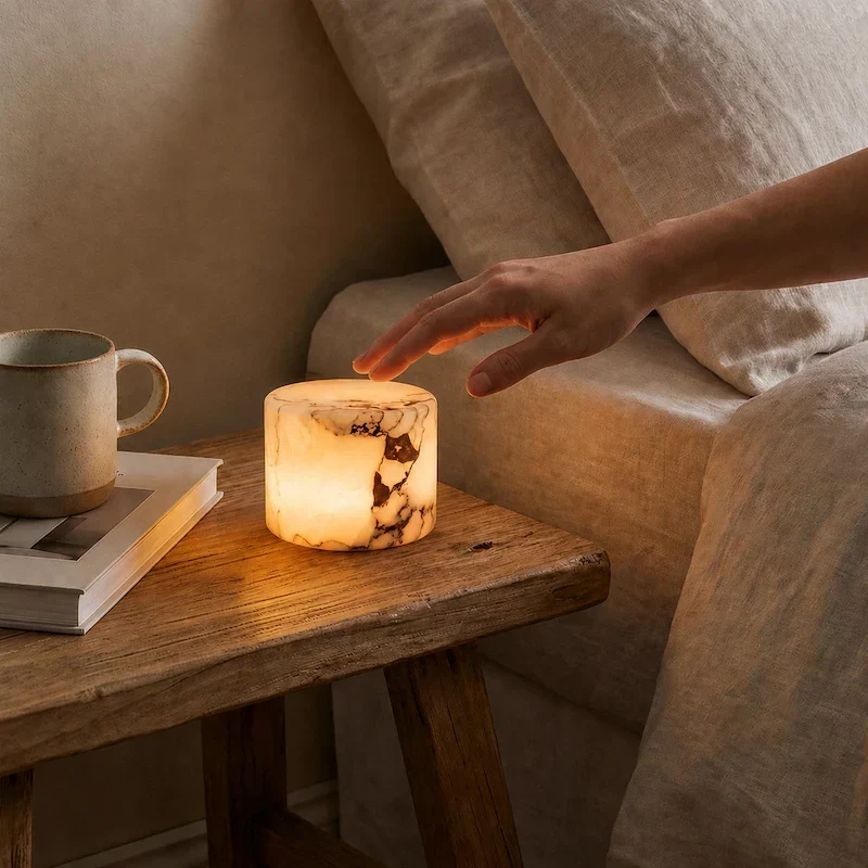 Oplaadbare Marmeren Tafellamp Draadloos Aanraakbediening Warm Wit LED Dimbaar Nachtkastje Bureau Sfeerlamp | Sansoti