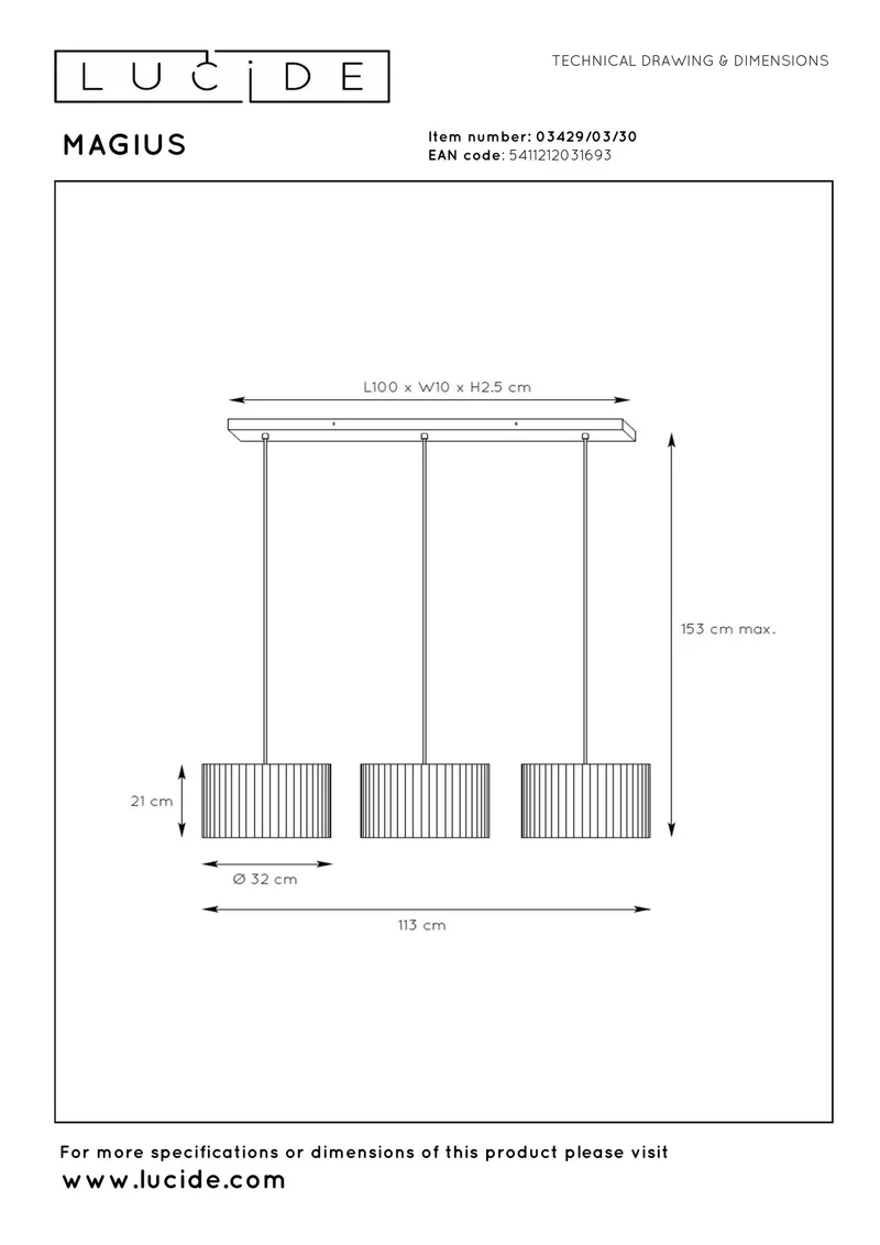Pendelleuchte Magius 3-flammig Bambusschirm 113cm