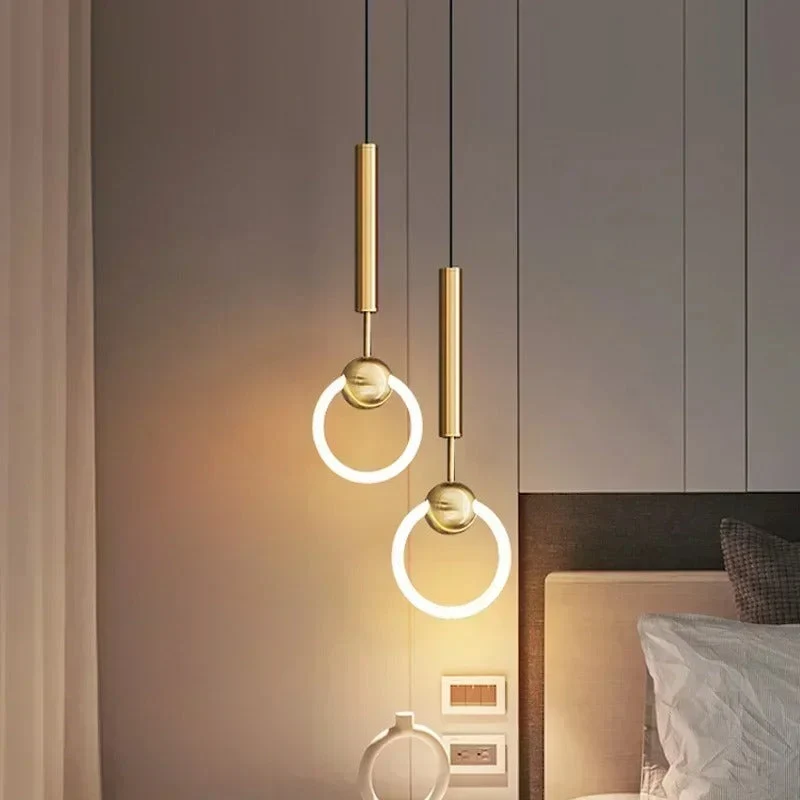 Ronde Hanglamp met LED-Ring Aluminium Goud Zwart Verstelbaar Eetkamer Slaapkamer Woonkamer Modern Design | Sansoti