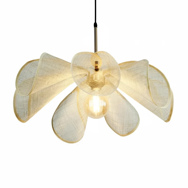 Hanglamp Linnen Kap Messing Frame E27 Fitting Warme Sfeerverlichting Woon- en Eetkamer Scandinavisch Design | Sansoti