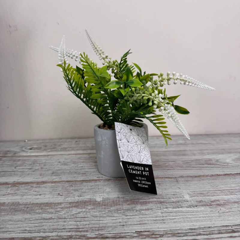 Künstliche Pflanze Lavendel im Zementtopf Deko Blume Weiß