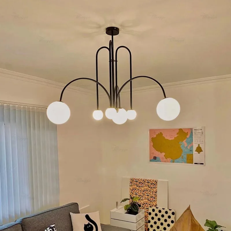 Bolvormige Kroonluchter Zwenkarm Metaal Glas Zwart Goud Rood Woonkamer Eetkamer Slaapkamer Hal Design | Sansoti