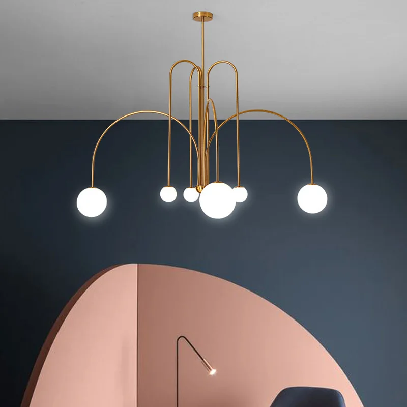 Bolvormige Kroonluchter Zwenkarm Metaal Glas Zwart Goud Rood Woonkamer Eetkamer Slaapkamer Hal Design | Sansoti