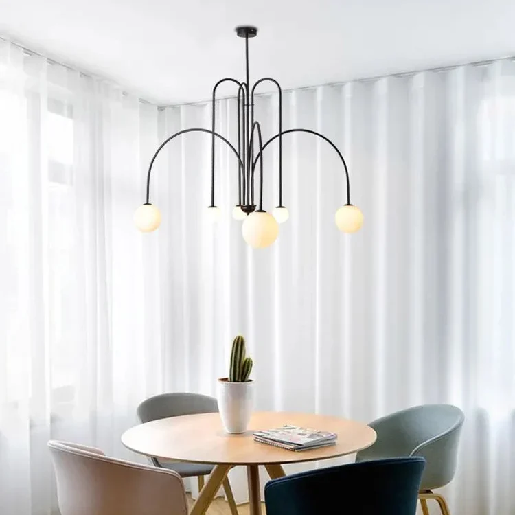 Bolvormige Kroonluchter Zwenkarm Metaal Glas Zwart Goud Rood Woonkamer Eetkamer Slaapkamer Hal Design | Sansoti
