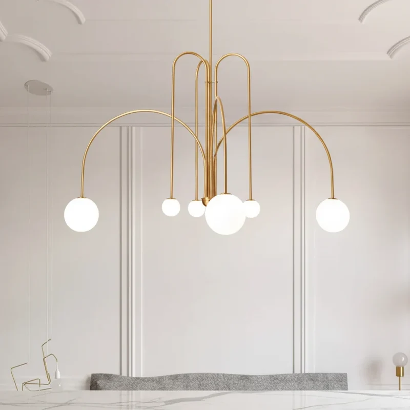 Bolvormige Kroonluchter Zwenkarm Metaal Glas Zwart Goud Rood Woonkamer Eetkamer Slaapkamer Hal Design | Sansoti