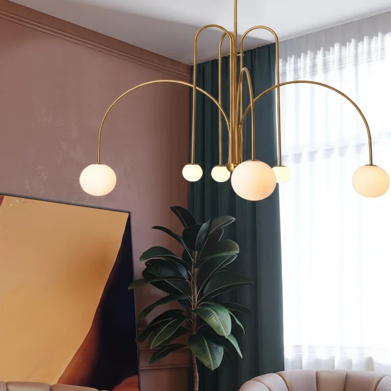 Bolvormige Kroonluchter Zwenkarm Metaal Glas Zwart Goud Rood Woonkamer Eetkamer Slaapkamer Hal Design | Sansoti