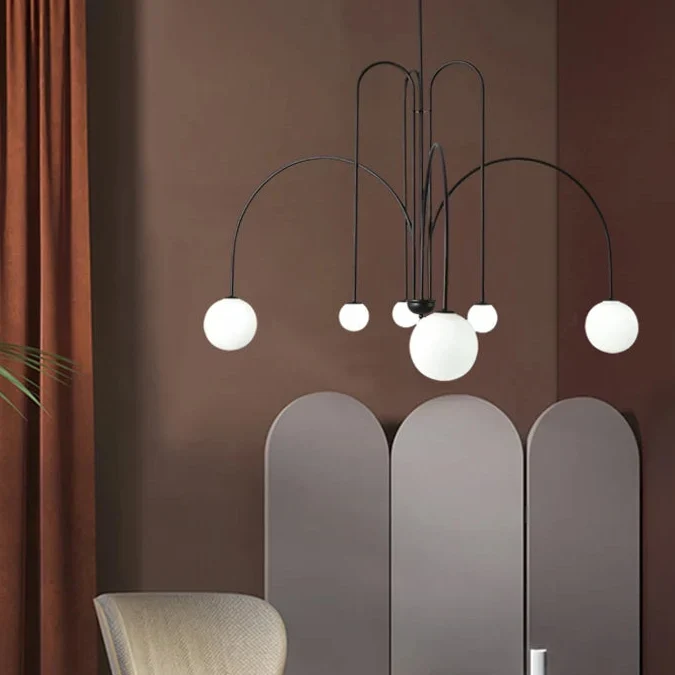 Bolvormige Kroonluchter Zwenkarm Metaal Glas Zwart Goud Rood Woonkamer Eetkamer Slaapkamer Hal Design | Sansoti