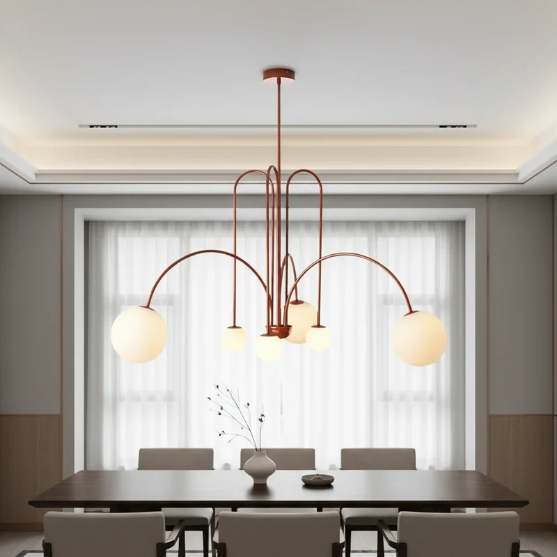 Bolvormige Kroonluchter Zwenkarm Metaal Glas Zwart Goud Rood Woonkamer Eetkamer Slaapkamer Hal Design | Sansoti