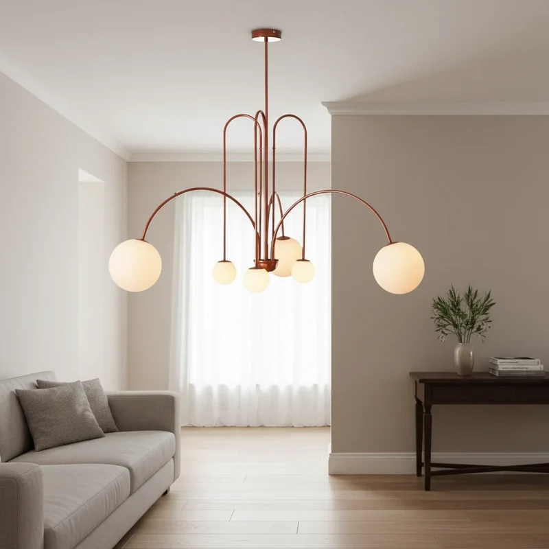 Bolvormige Kroonluchter Zwenkarm Metaal Glas Zwart Goud Rood Woonkamer Eetkamer Slaapkamer Hal Design | Sansoti