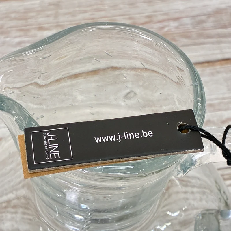 J-LINE Vase 21cm Glaskrug Transparent Bauchige Form Karaffe Glas Deko