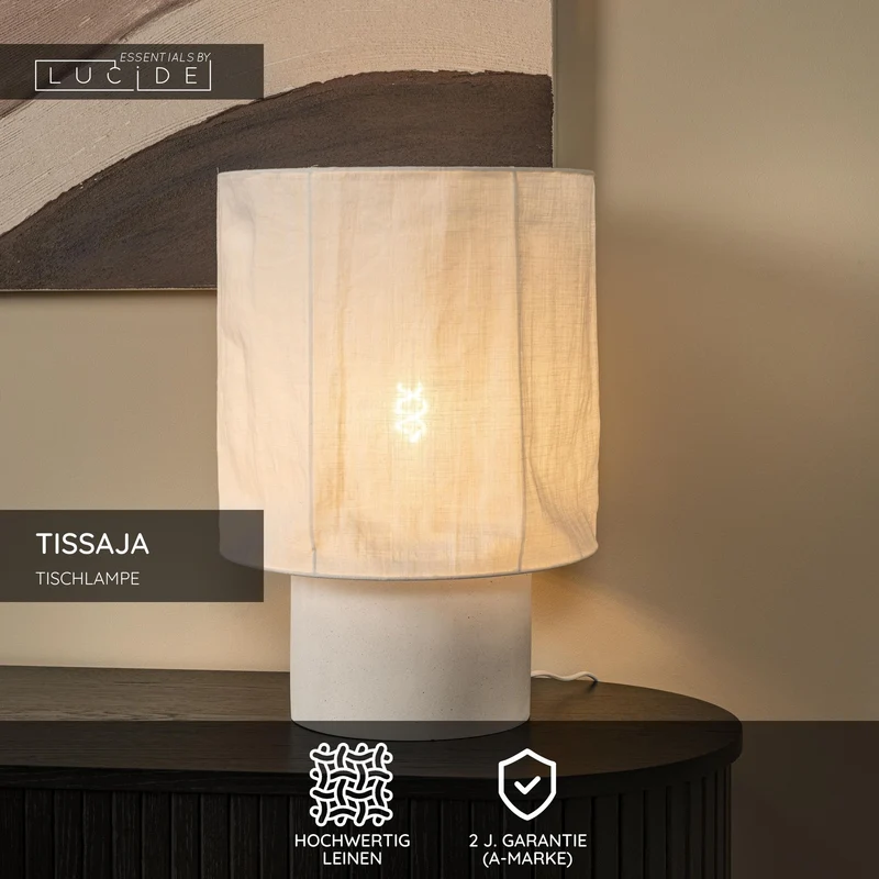 Tischleuchte Tissaja Leinen Ø 35cm Weiß