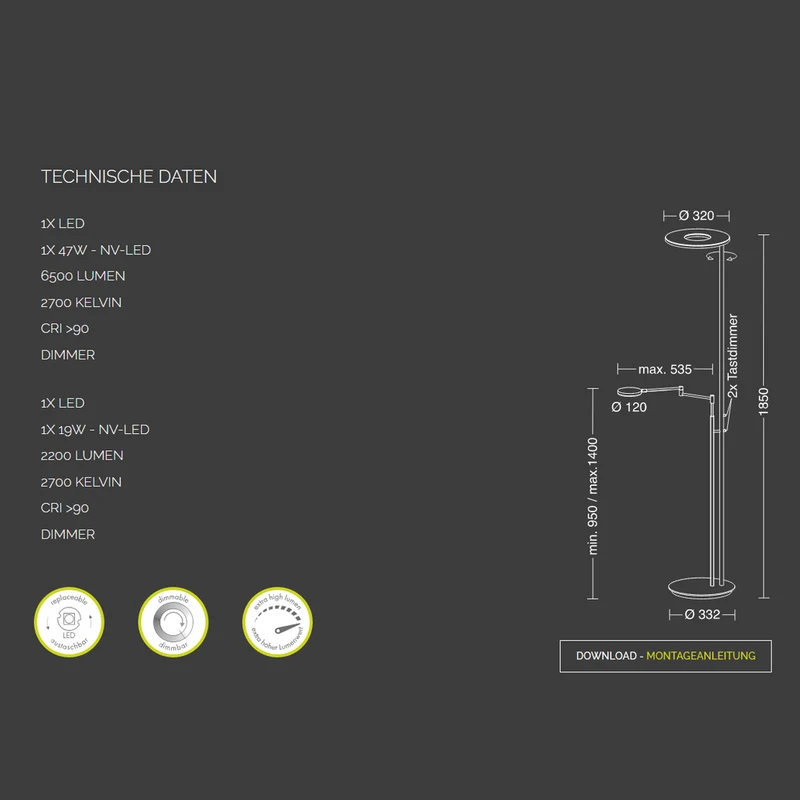 Holtkötter - Deckenfluter Nova-Plano LED