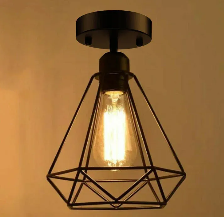 E27 Deckenlampe Käfig Metall Schwarz ~3297