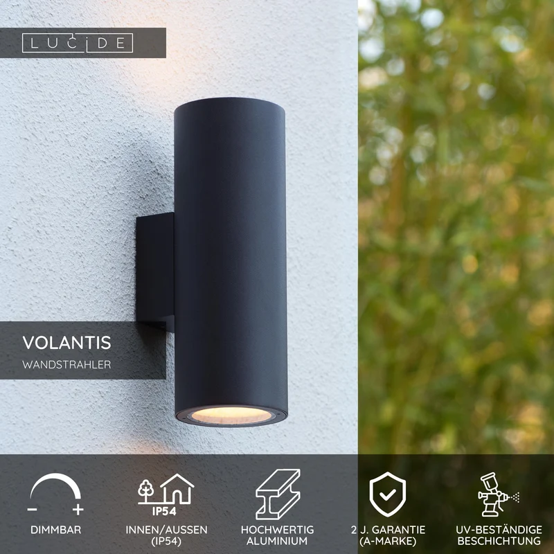 Außenwandstrahler Volantis 2-flammig Up & Down IP54 Schwarz