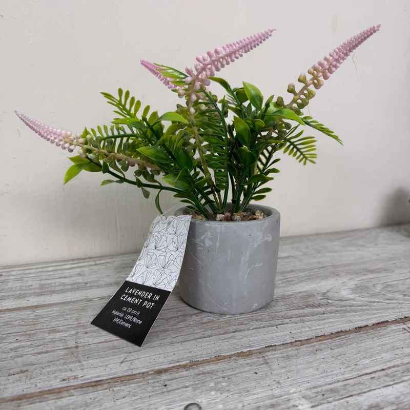 Künstliche Pflanze Lavendel im Zementtopf Deko Blume Rosa