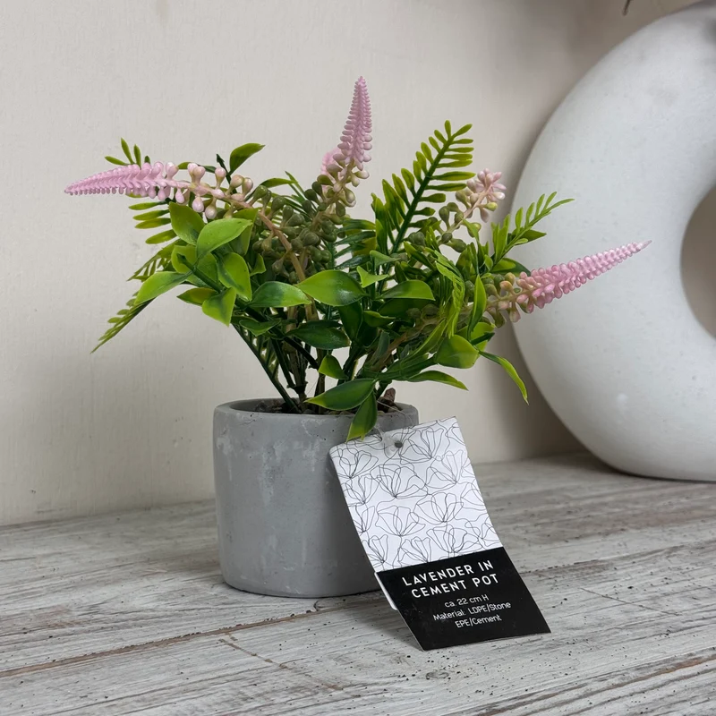 Künstliche Pflanze Lavendel im Zementtopf Deko Blume Rosa