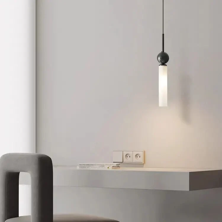 Hanglamp Marmer Buis Cilinder Zwart Goud Warm Koud Licht Design Verlichting Eetkamer Slaapkamer Woonkamer | Sansoti