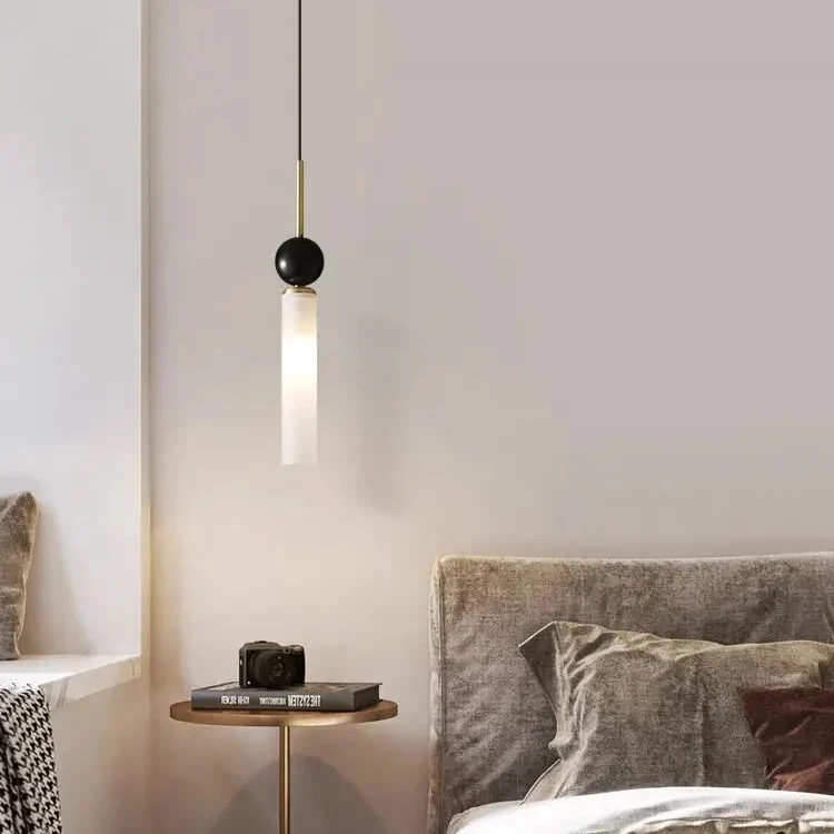 Hanglamp Marmer Buis Cilinder Zwart Goud Warm Koud Licht Design Verlichting Eetkamer Slaapkamer Woonkamer | Sansoti