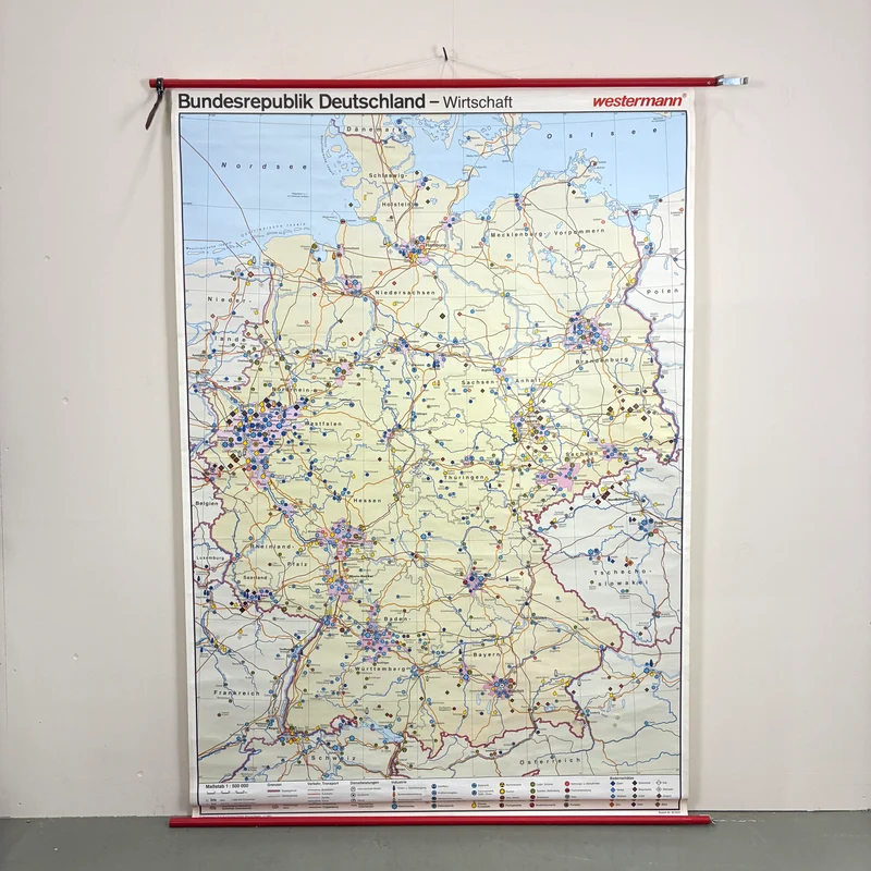 Vintage Schulkarte – Bundesrepublik Deutschland Wirtschaft – Erdkunde Rollbild Lehrtafel Wanddeko