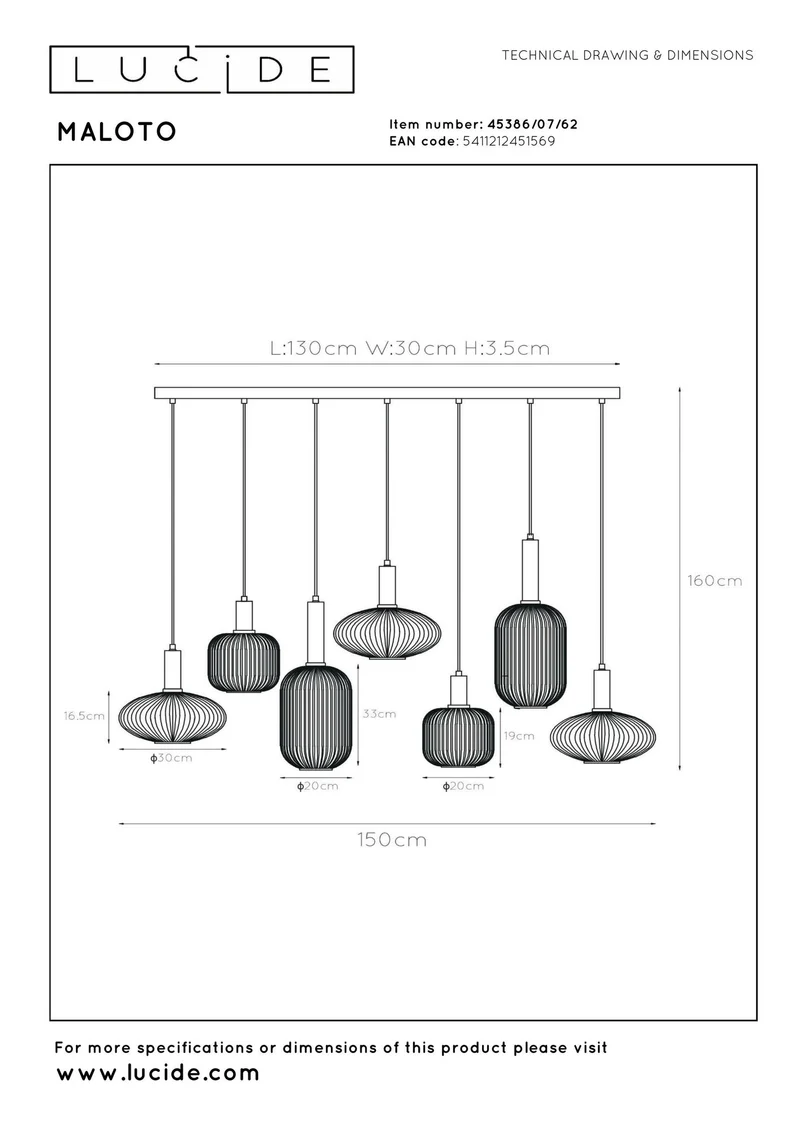 Pendelleuchte Maloto 7-flammig Retro mit Glasschirm