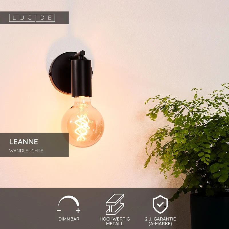Wandleuchte Leanne Retro Schwarz