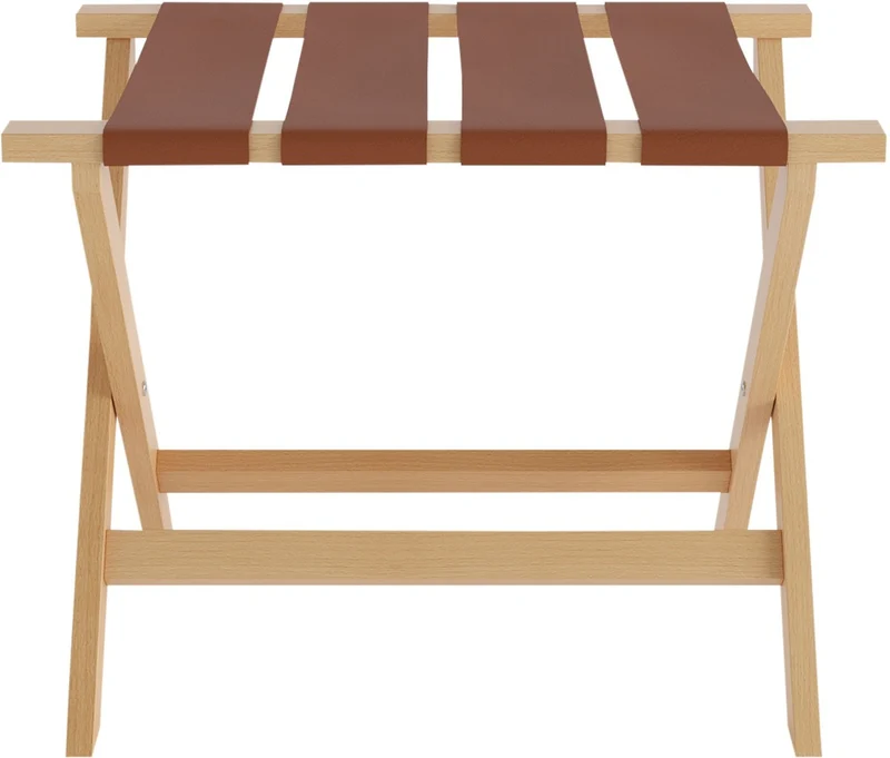 Casa Padrino Luxus Kofferständer Gepäckablage aus Buchenholz und Kunstleder in Naturfarben / Braun 70 x 50 x H. 59 cm