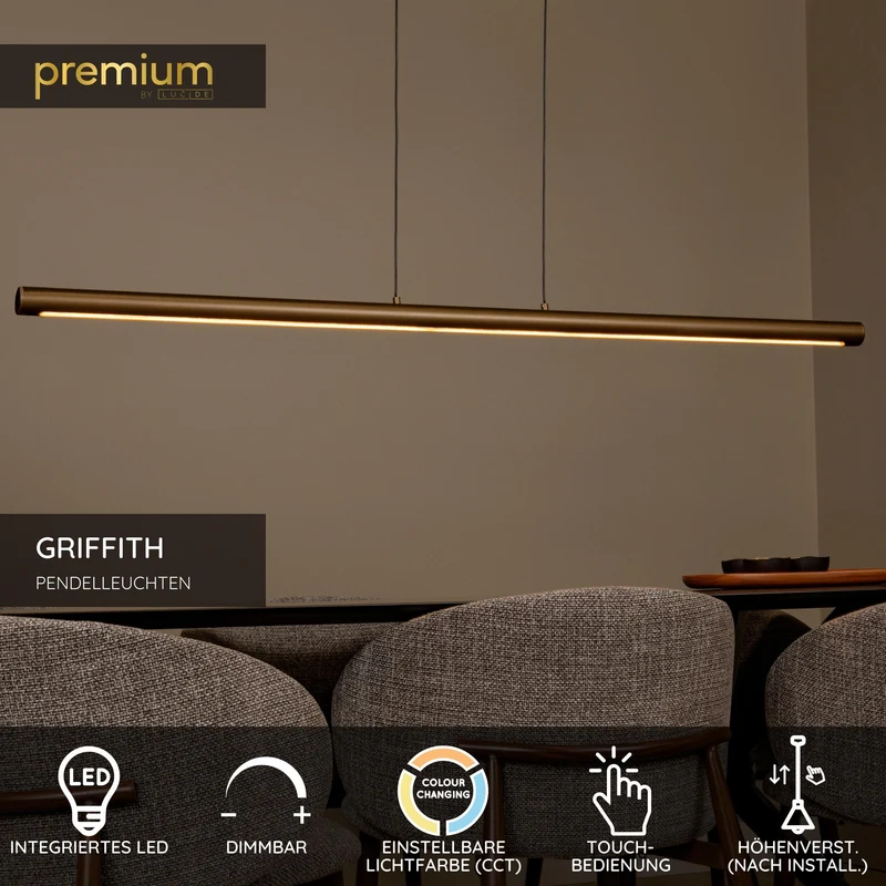 LED-Pendelleuchte Griffith Bronze 140cm CCT Touchdimmer
